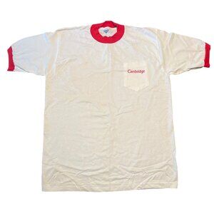 Vintage 90s Cambridge White & Red Ringer‎ T-Shirt XL Made In USA Single Stitch